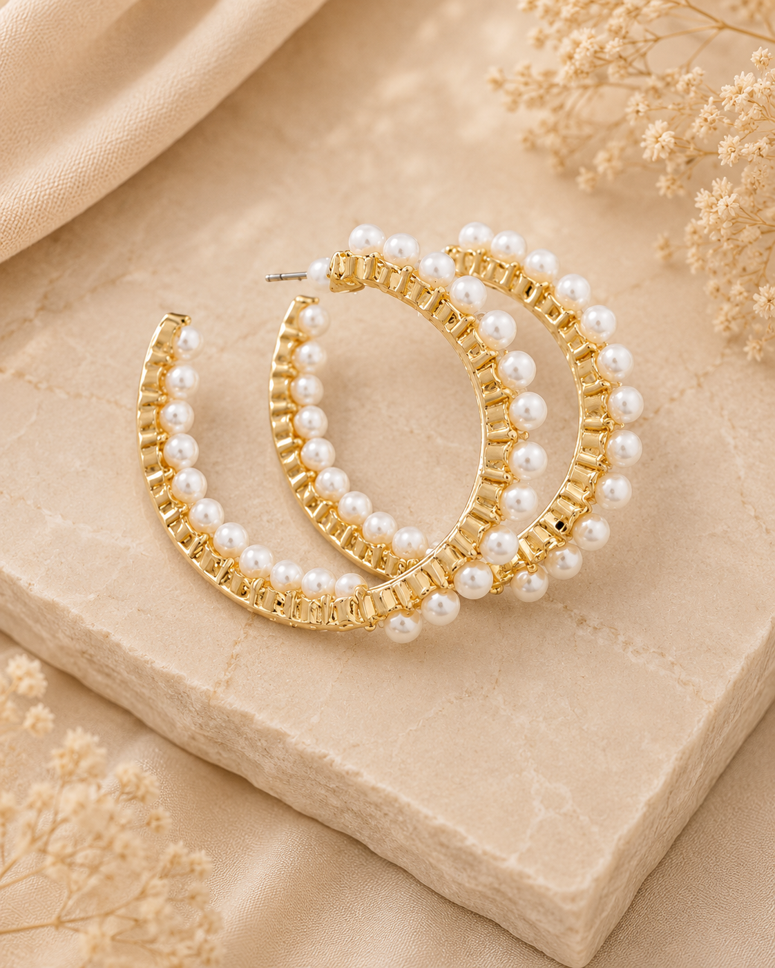 Golden Pearl Hoop Earrings