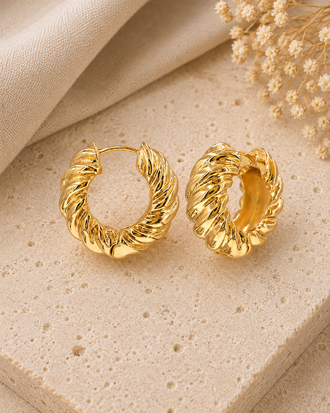 Golden Twist Hoop Earrings