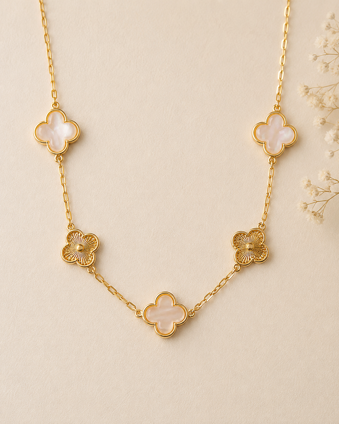 Golden Shell Clover Necklace