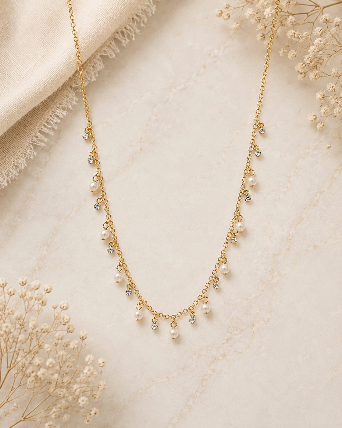 Pearl & Crystal Charm Necklace