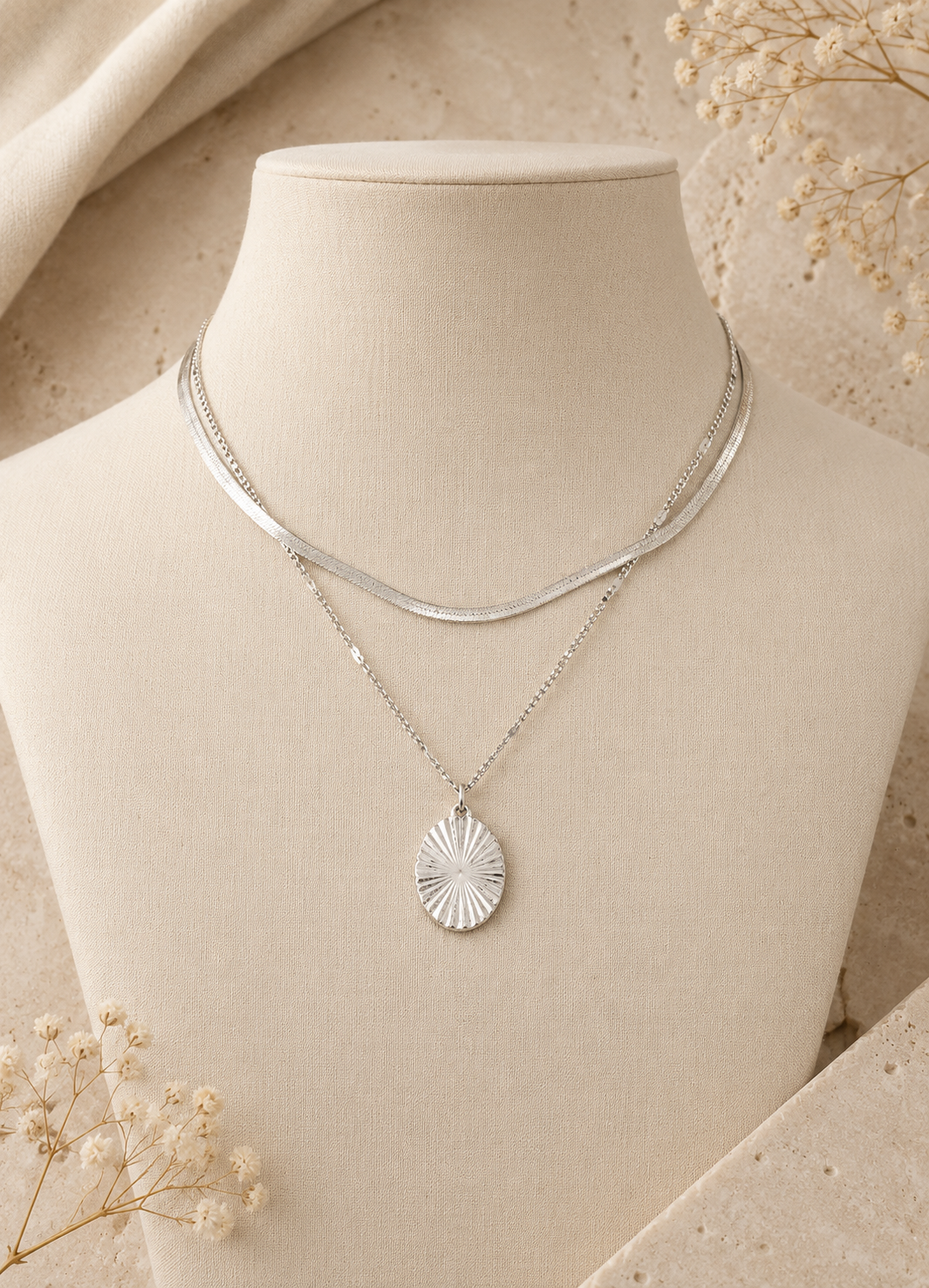 Silver Layered Pendant Necklace