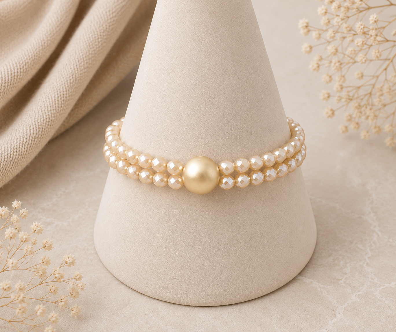 Champagne Beaded Double Strand Bracelet