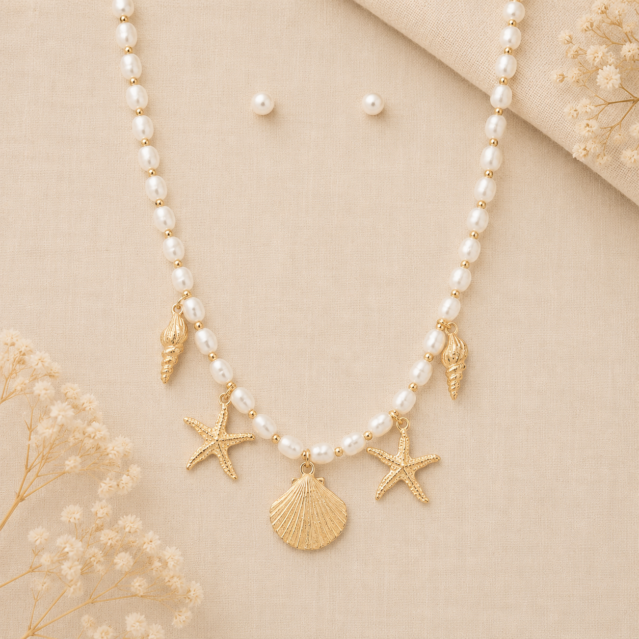 Seaside Pearl Charm Necklace