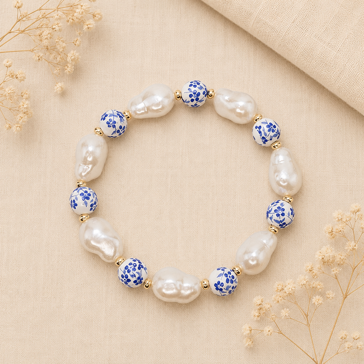 Blue Willow Pearl Bracelet