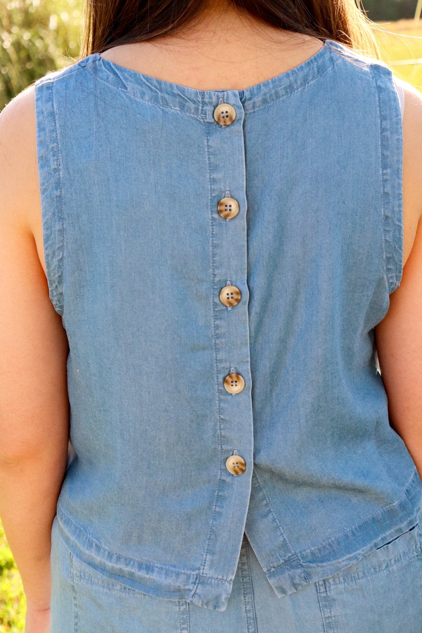 Dusty Blue Button Back Tank