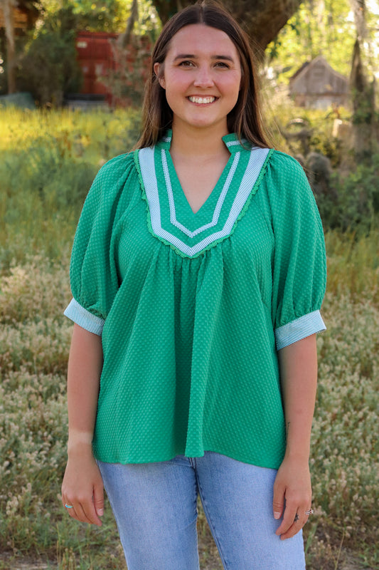 The Harper Contrast Trim Top – Kelly Green