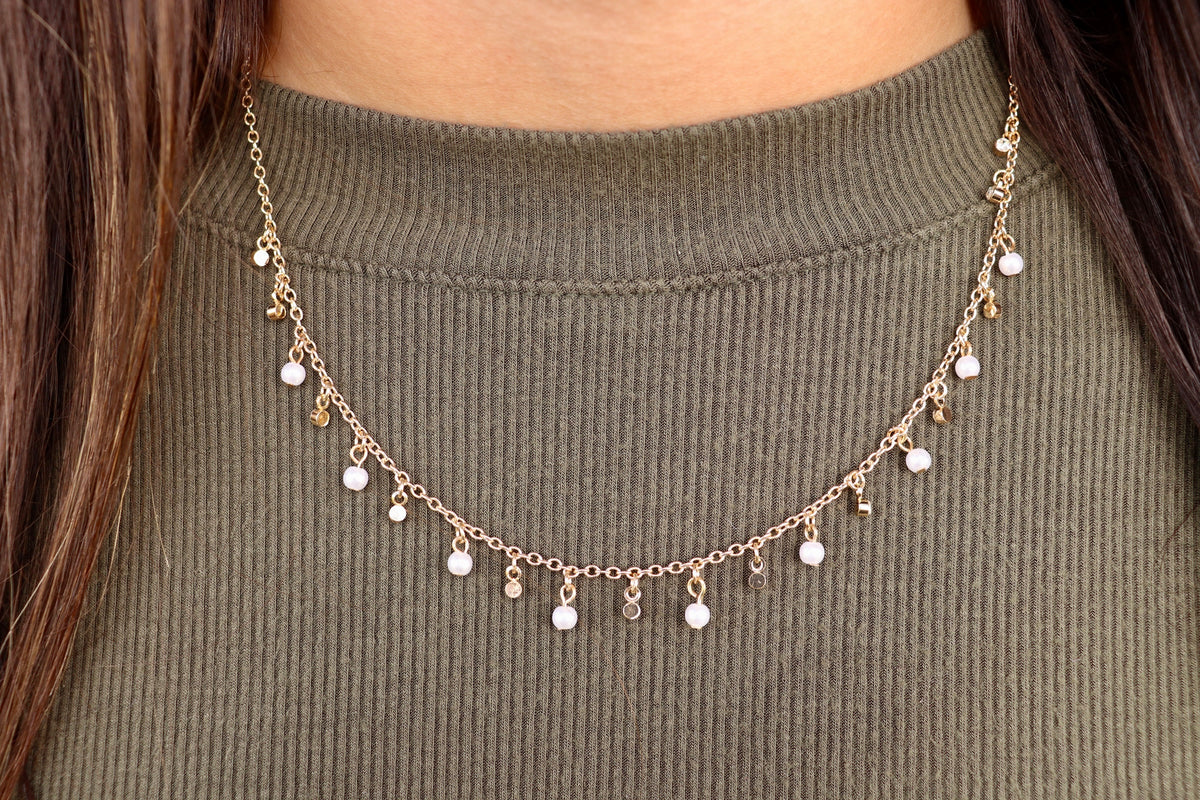 Pearl & Crystal Charm Necklace