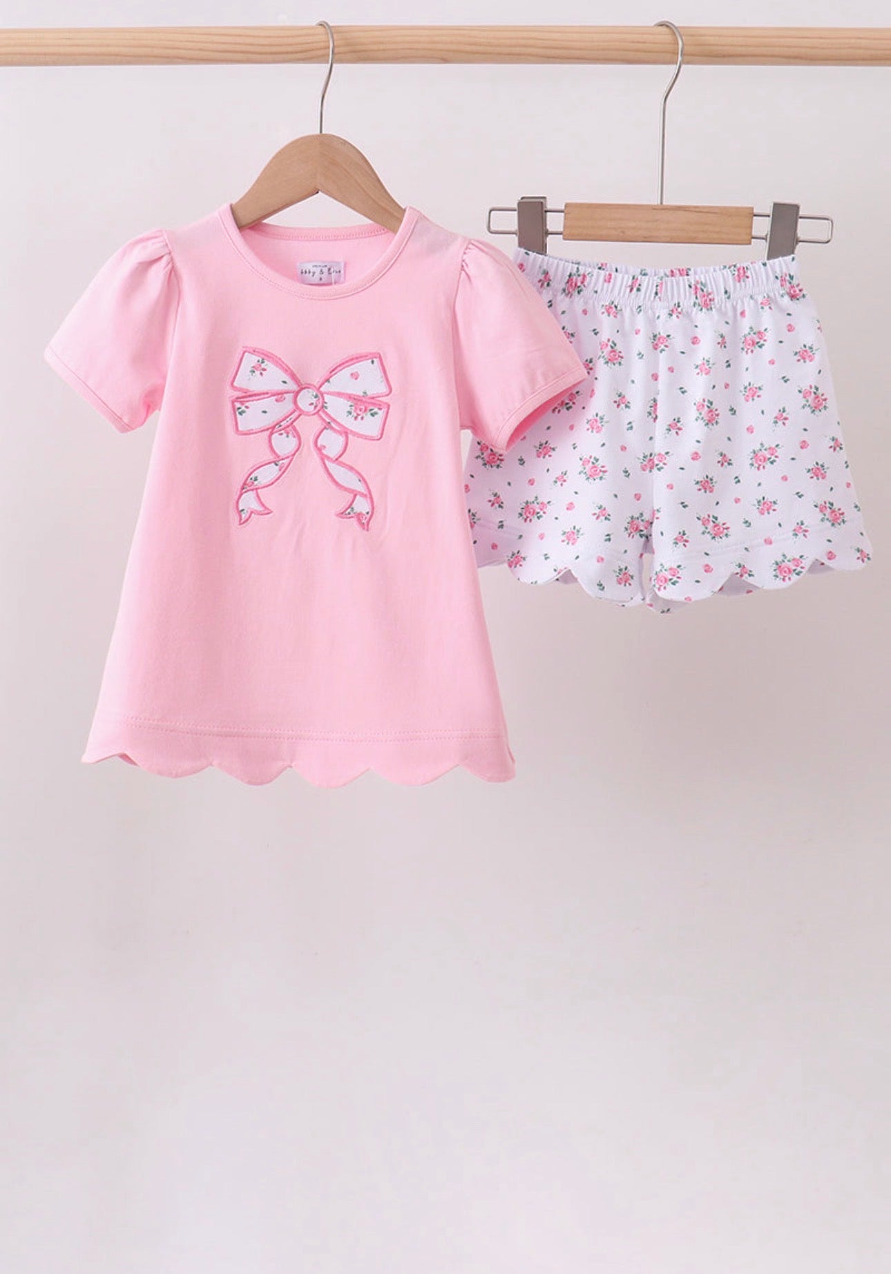 Blush Bloom Bow Girl Short Set