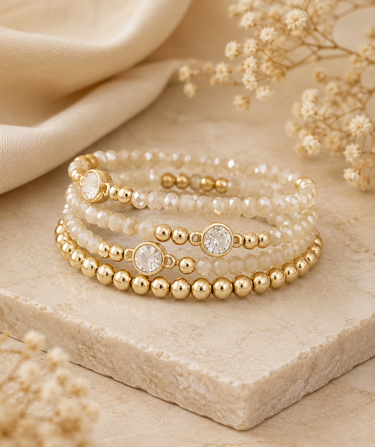 Golden Glow Layered Beaded Bracelet Set