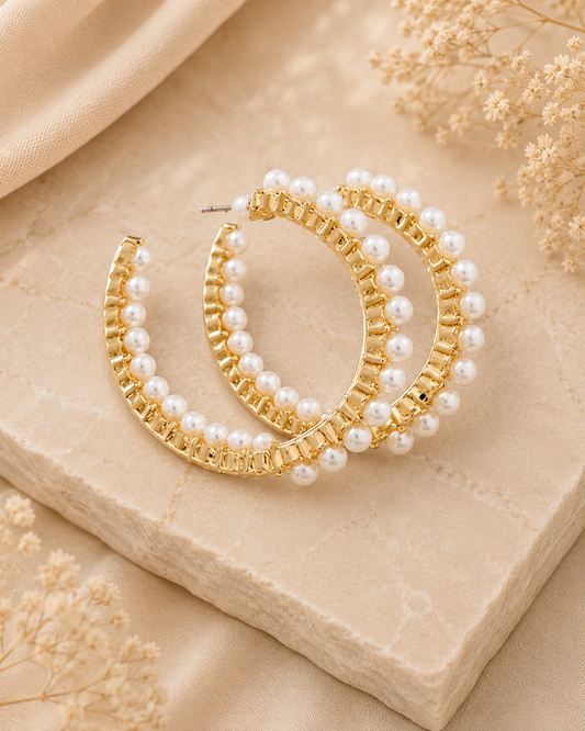 Golden Pearl Hoop Earrings