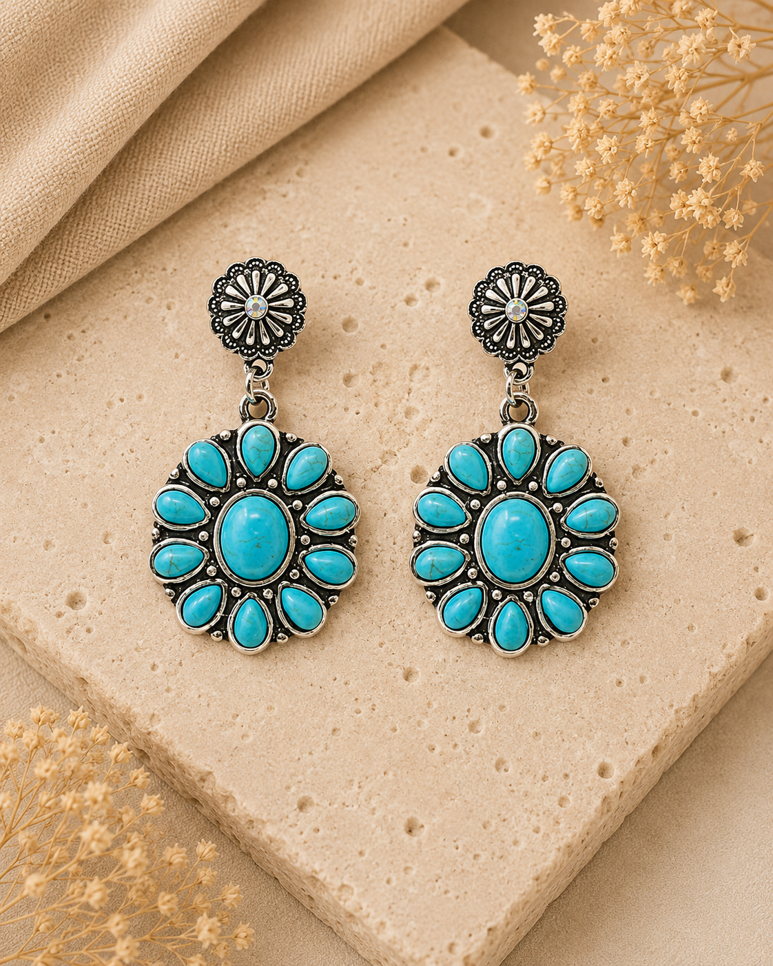 Turquoise Bloom Statement Earrings