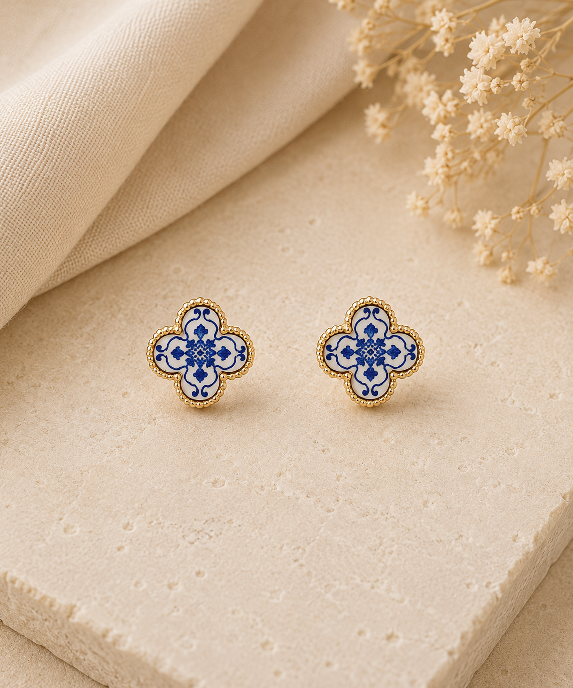 Coastal Blue Clover Stud Earrings