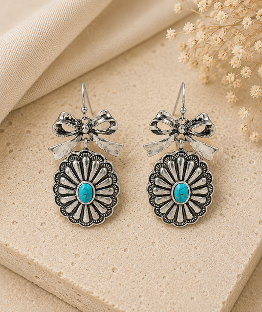 Turquoise Bow Western Earrings