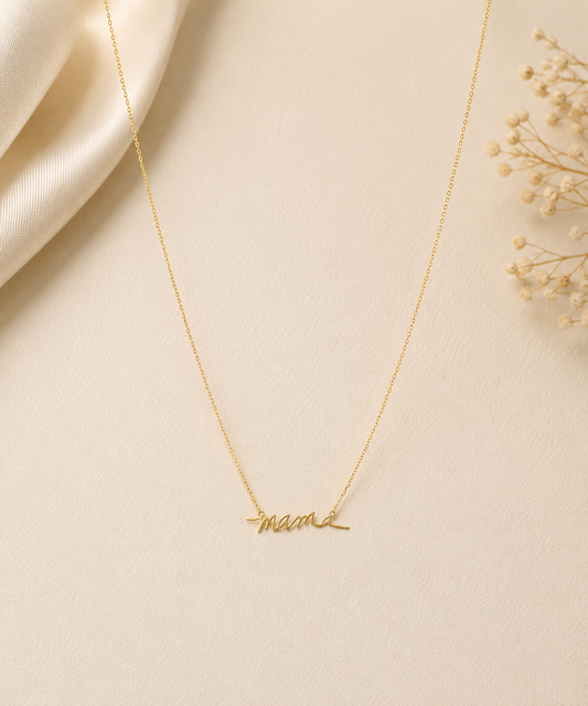 Gold Mama Script Necklace 16"