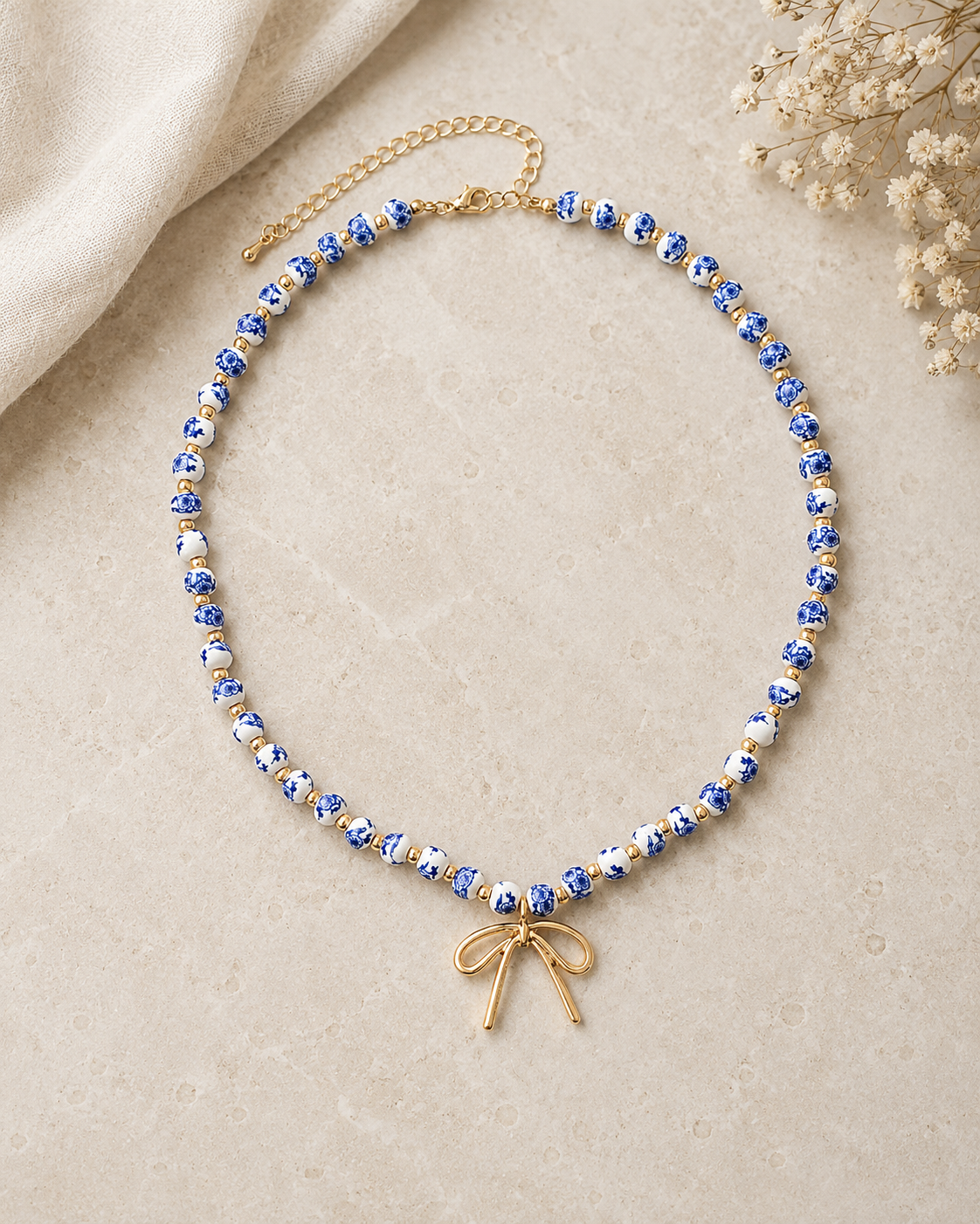 Coastal Bow Beaded Necklace