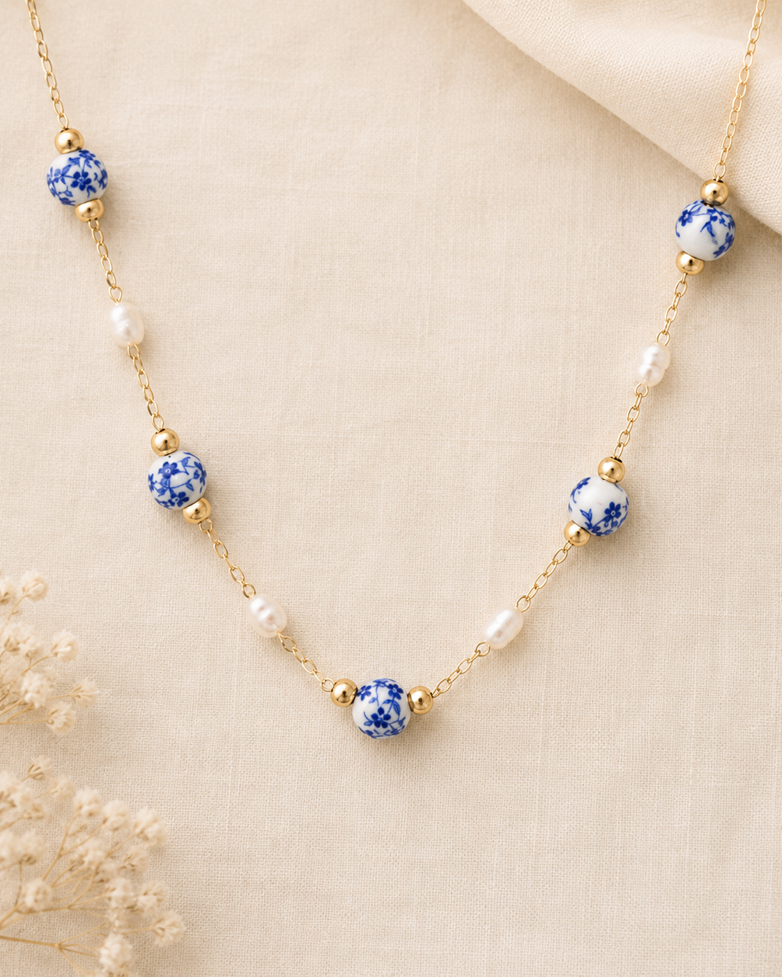 Coastal Pearl & Ceramic Necklace
