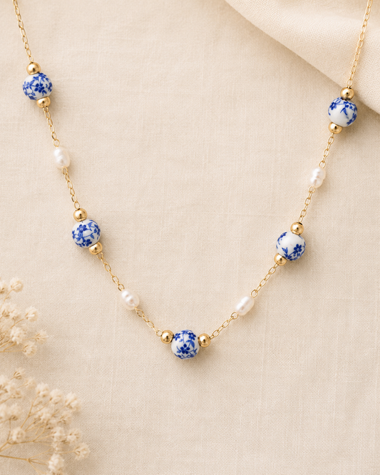 Coastal Pearl & Ceramic Necklace