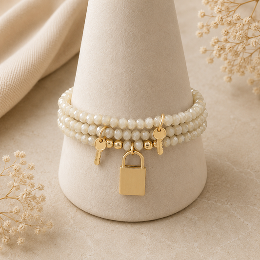 Lock & Key Beaded Bracelet Set