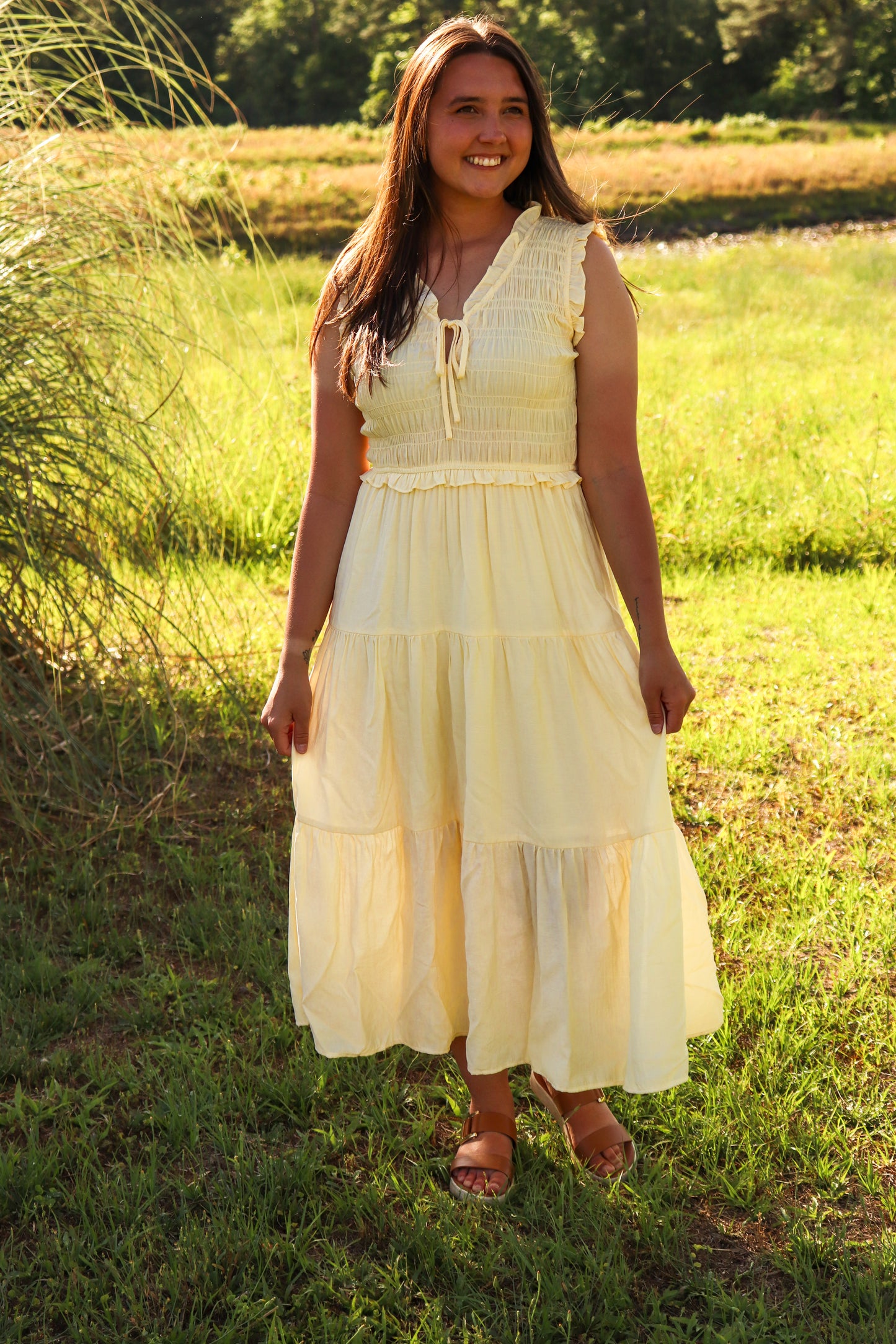 Buttercup Breeze Tiered Midi Dress