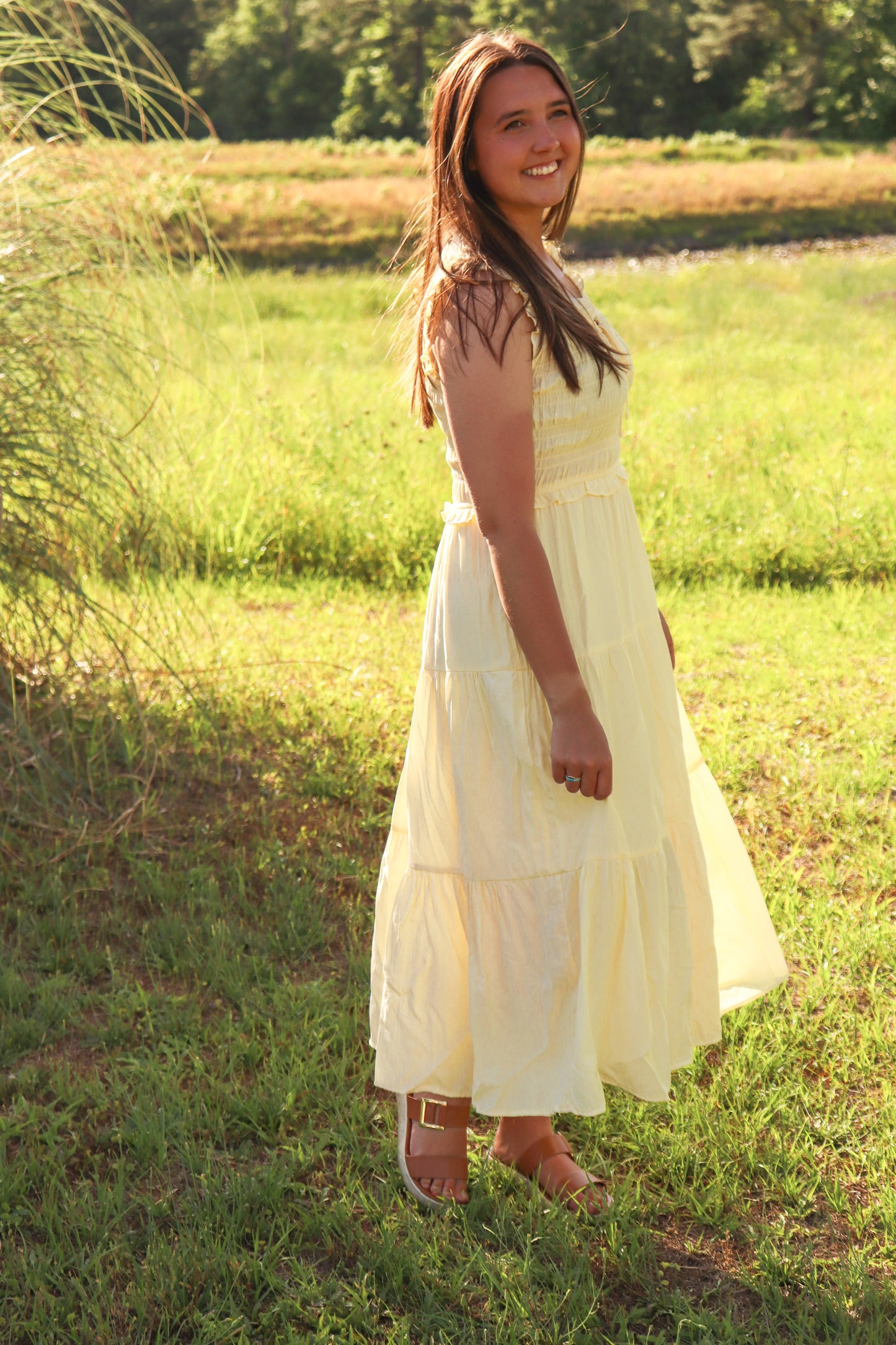 Buttercup Breeze Tiered Midi Dress