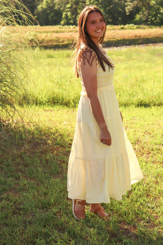 Buttercup Breeze Tiered Midi Dress