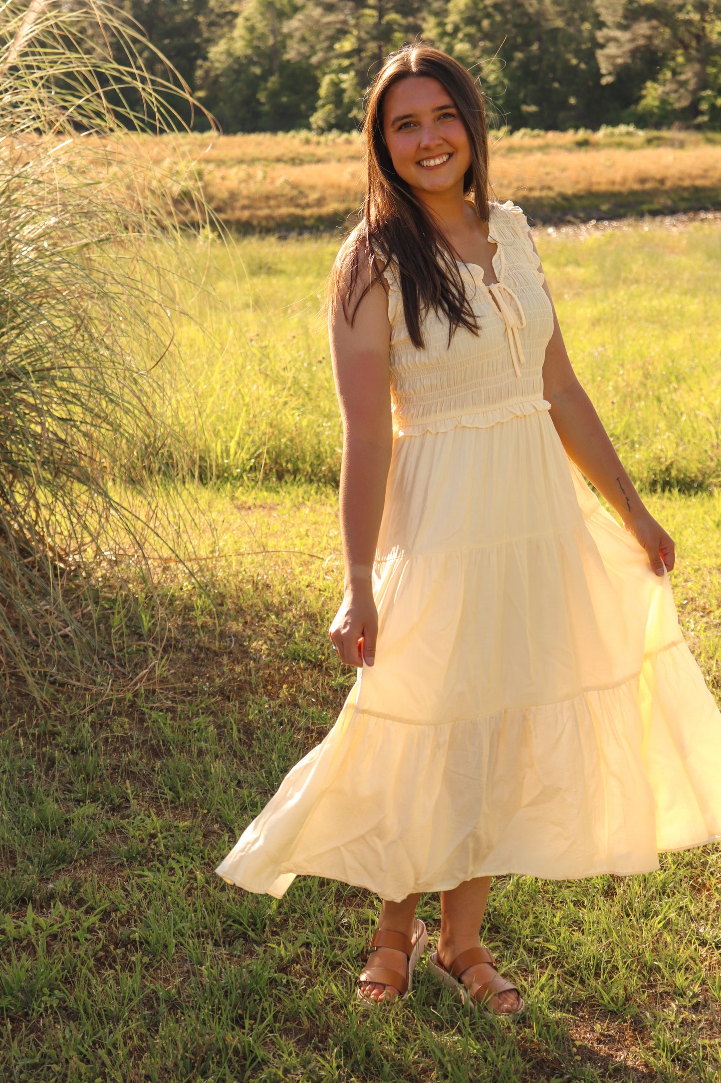 Buttercup Breeze Tiered Midi Dress