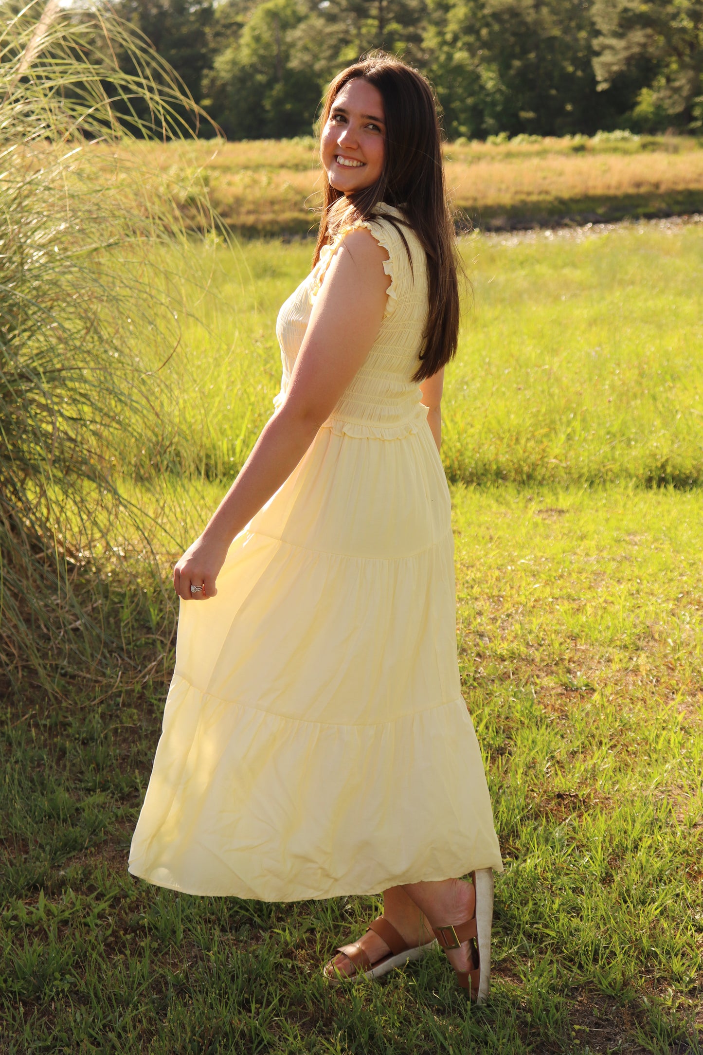 Buttercup Breeze Tiered Midi Dress
