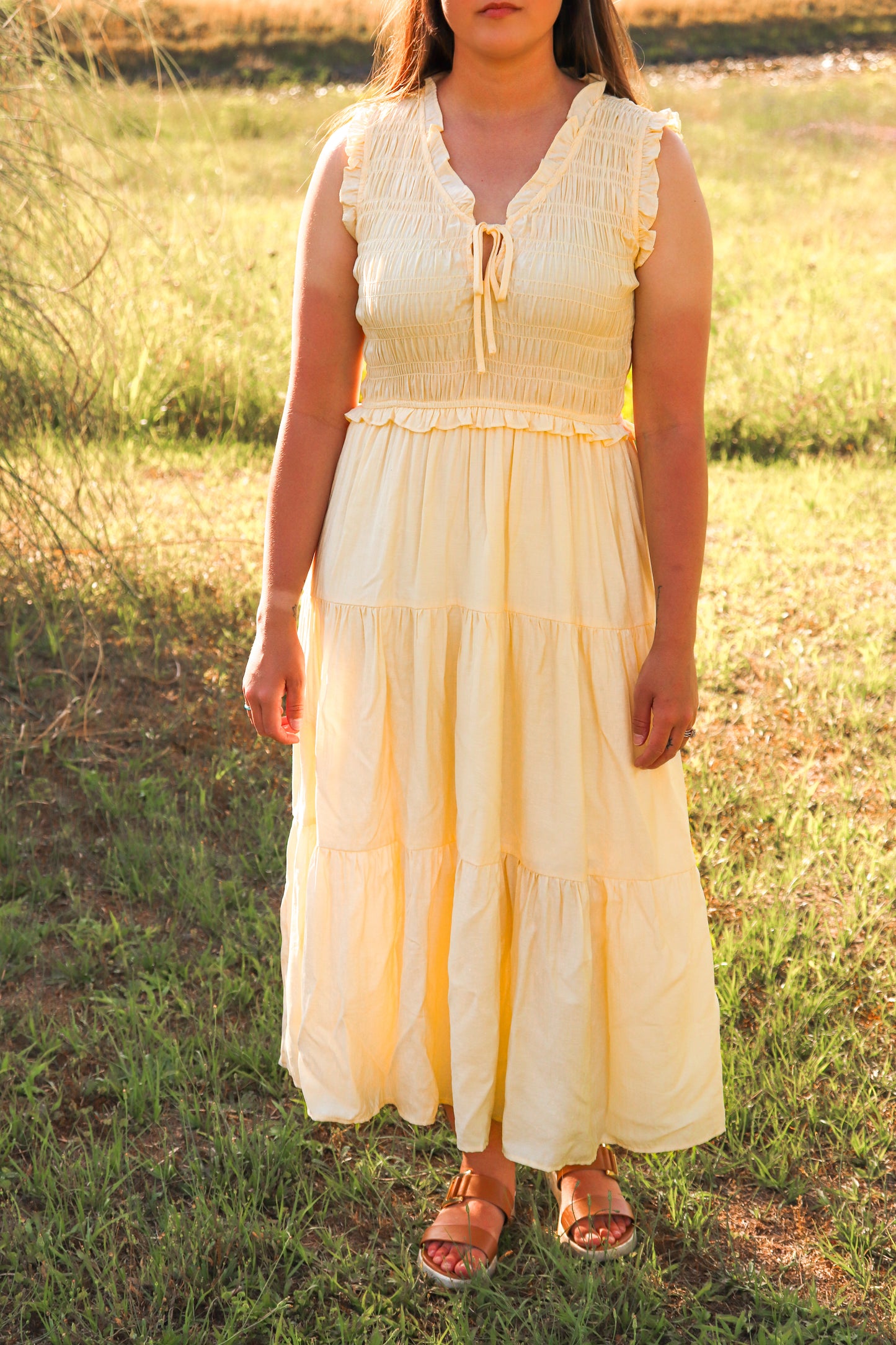 Buttercup Breeze Tiered Midi Dress