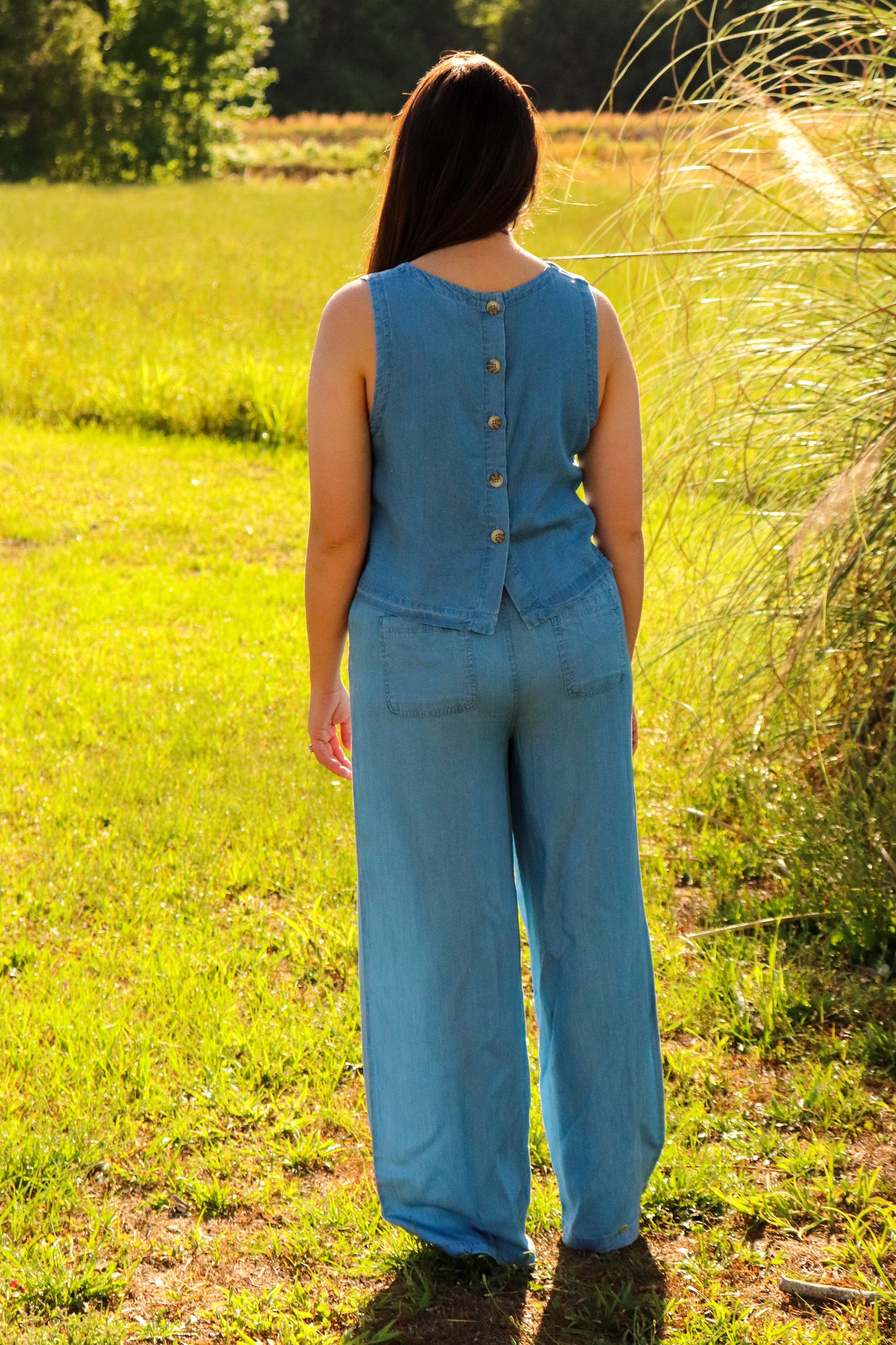 Dusty Blue Button Back Tank