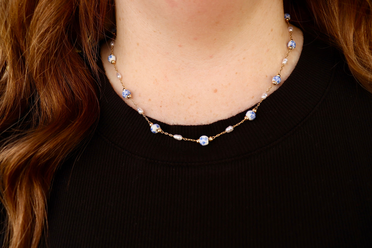 Coastal Pearl & Ceramic Necklace