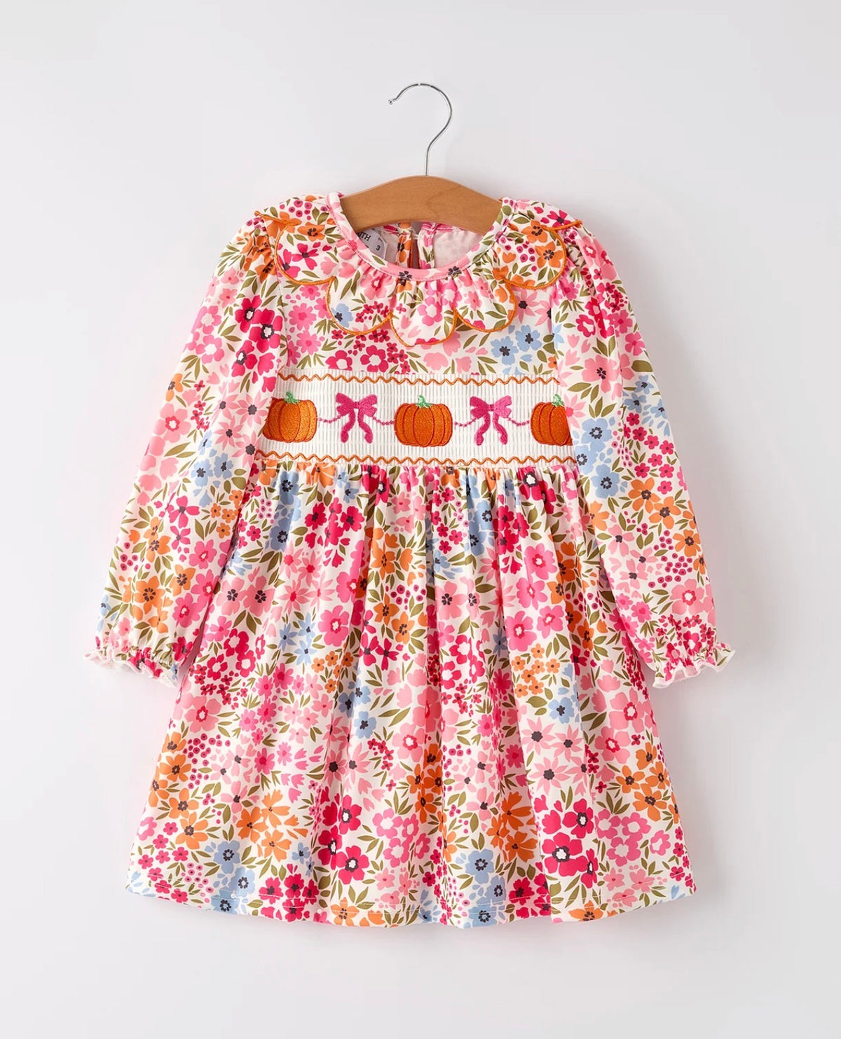 Pumpkin Bows Floral Smocked Dress