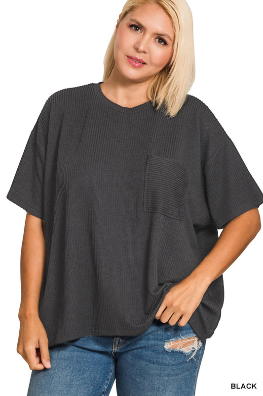 Curvy Everyday Raised Rib Pocket Top