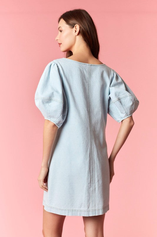 Light Wash Button Front Denim Dress